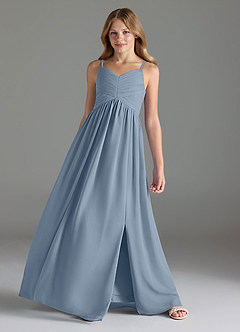 Azazie Alia Junior Dusty Blue A-Line Pleated Chiffon Dress image4