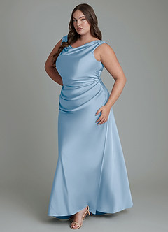 Azazie Kieryn Vestidos de damas de honor Vestido Azul Pálido de Satén Elástico de Corte Sirena con Plisado image11