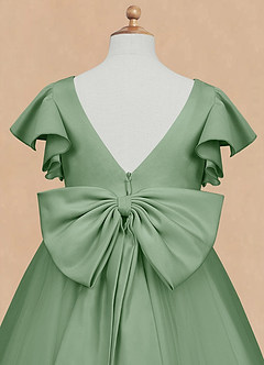 Azazie Kaeya Robe Demoiselle D'honneur Fillette Robe Trapèze en Tulle Arc Matcha image8
