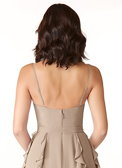 Azazie Peyton Bridesmaid Dresses Taupe A-Line Ruched Chiffon Dress image3