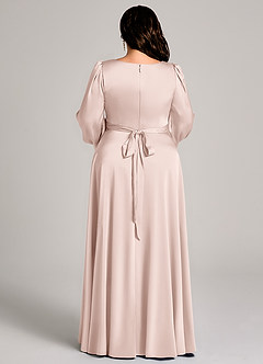 Azazie Leonia Bridesmaid Dresses Blushing Pink A-Line Long Sleeve Stretch Satin Dress image13