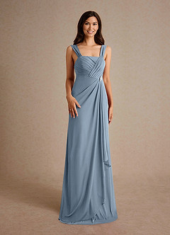 Azazie Clinton Mother of the Bride Dresses Dusty Blue A-Line Pleated Mesh Dress image7
