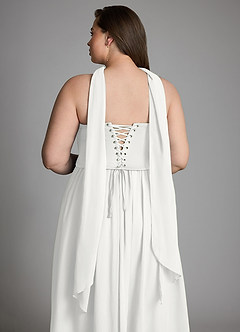 Azazie Cadence Bridesmaid Dresses White A-Line Corset Stretch Satin Convertible Dress image18