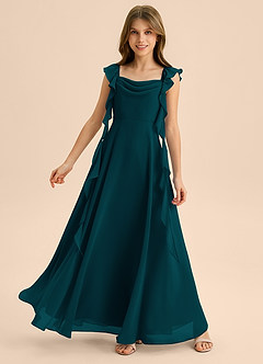 Azazie Carmin Junior Pine A-Line Ruched Chiffon Dress image1