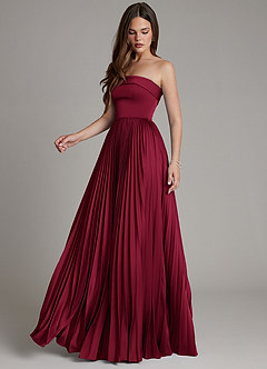 Azazie Mariana Bridesmaid Dresses Burgundy A-Line Pleated Stretch Satin Dress image7