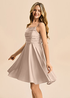 Azazie Miko Junior English Rose A-Line Pleated Stretch Satin Dress image7