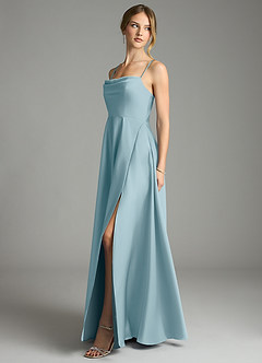 Azazie Elle Bridesmaid Dresses Moody Blue A-Line Pleated Stretch Satin Dress image3
