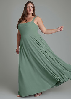 Azazie Shaude Bridesmaid Dresses Eucalyptus A-Line Pleated Chiffon Dress image10