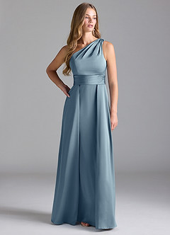 Azazie Dallas Jurken voor bruidsmeisjes Jurk van Stretch Satijn met A-Lijn One-Shoulder Stoffig Blauw image3