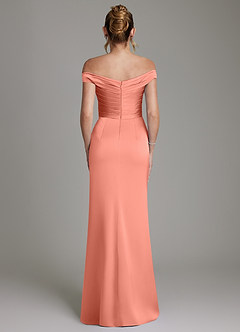 Azazie Teyana Bridesmaid Dresses Salmon Pink Sheath Off the Shoulder Stretch Satin Dress image7