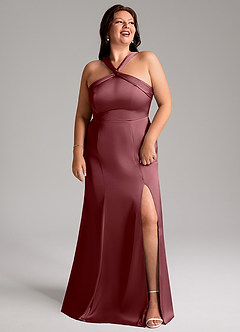 Azazie Rue Bridesmaid Dresses Desert Rose A-Line Pleated Stretch Satin Dress image11
