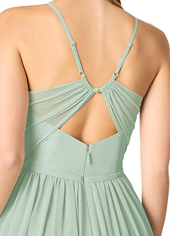 Azazie Cora Bridesmaid Dresses Agave A-Line Pleated Chiffon Dress image3