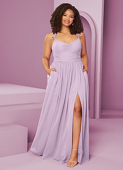Barbie ♥ Azazie Robes de demoiselle d'honneur Robe Trapèze en Mousseline de soie Plissée Frostiges Flieder image8