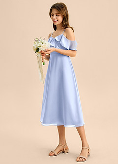 Azazie Kamilla Junior Abito A-Line in Chiffon a Spalla Scoperta Ghiaccio image3