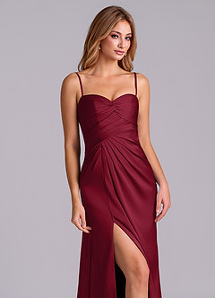 Azazie Sabrine Bridesmaid Dresses Burgundy A-Line Sweetheart Neckline Stretch Satin Dress image6