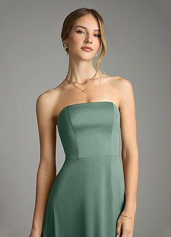 Azazie Wren Bridesmaid Dresses Eucalyptus A-Line Strapless Stretch Satin Convertible Dress image4