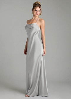 Azazie Mae Robes de demoiselle d'honneur Robe Sirène en Satin extensible Plissé Argent image4