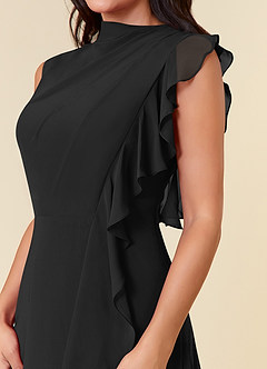Azazie Narine Mother of the Bride Dresses Black A-Line High Neckline Pleated Chiffon Dress image6