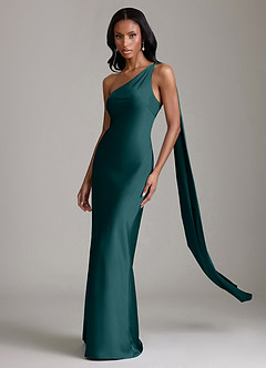 Azazie Galinda Brudtärnklänningar Klä av Sjöjungfru i Stretch Satin Ena axeln Tallgrön image1