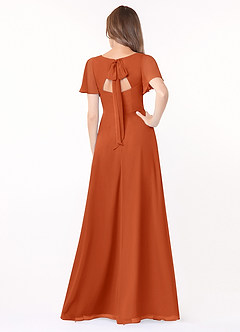 Azazie Kimber Robes de demoiselle d'honneur Robe Trapèze en Mousseline de soie Manches à volants Orange Brûlée image2