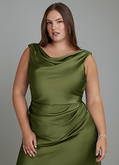 Azazie Kieryn Bridesmaid Dresses Olive Mermaid Pleated Stretch Satin Dress image11