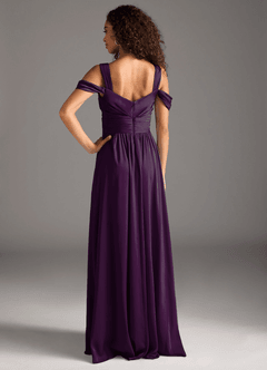 Azazie Lianne Bridesmaid Dresses Grape A-Line Off the Shoulder Stretch Satin Dress image5