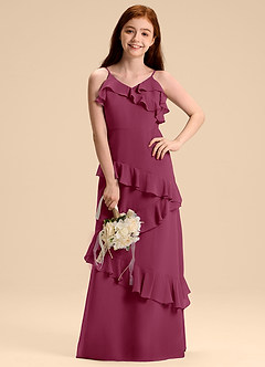 Azazie Evara Junior Abito A-Line in Chiffon Gelso image1