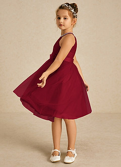 Azazie Honey Flower Girl Dresses Burgundy A-Line Beaded Matte Satin Dress image3