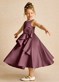 Azazie Hermia Blumenmädchenkleider A-Linie ärmellos Matte Satin Kleid Sangria image3