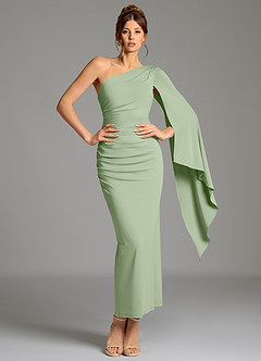 Azazie Jana Robes de demoiselle d'honneur Robe Fourreau en Jersey extensible de qualité supérieure Manche longue Vert Sauge image5