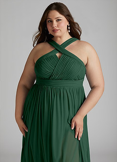 Azazie Hillian Bridesmaid Dresses Dark Green A-Line Halter Pleated Mesh Dress image13