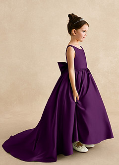 Azazie Mimia Robe Demoiselle D'honneur Fillette Robe Trapèze en Mat Satiné Arc Grain De Raisin image1