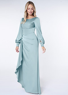 Azazie Raye Bridesmaid Dresses Moody Blue Mermaid Long Sleeve Stretch Satin Dress image3