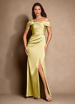 Azazie Altonia vestidos de madre de la novia Vestido de Sorbete De Limón de Satén Elástico de Sirena con Vestidos sin tirantes image4