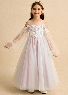 Azazie Zimi Flower Girl Dresses Blushing Pink Ball-Gown Sweetheart Neckline Tulle Dress image2