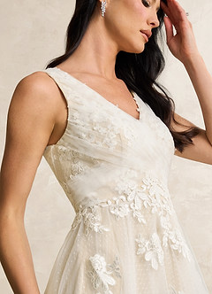 Azazie Alemia Wedding Dresses Diamond White Champagne A-Line Lace Tulle Dress image11