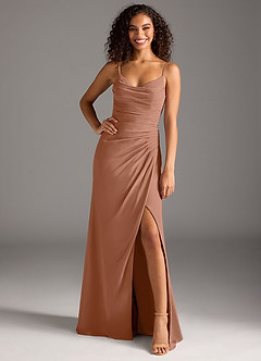 Azazie Deandra Brautjungfernkleider Meerjungfrau-Linie Plissee Chiffon Kleid Bronzer image1