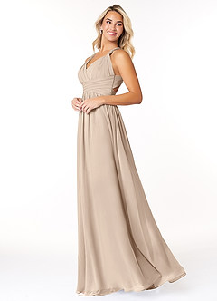 Azazie Ashia Abiti da Damigella Abito A-Line in Chiffon Plissettato Taupe image3