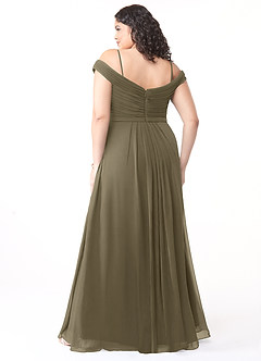 Azazie Audrianna Vestidos de damas de honor Vestido de Verde Sauce de Gasa de Corte en A Convertible con Hombros descubiertos image8