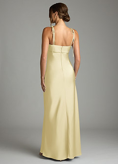 Azazie Ellia Bridesmaid Dresses Lemon Sorbet Sheath Bow Stretch Satin Dress image5