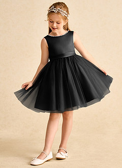 Azazie Jani Flower Girl Dresses Black A-Line Bow Tulle Dress image5