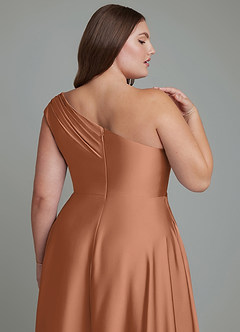 Azazie Melanie Bridesmaid Dresses Bronzer A-Line Off the Shoulder Stretch Satin Dress image13