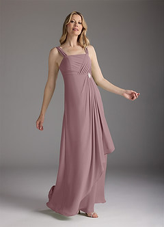 Azazie Weisz Abiti per la Madre della Sposa Abito A-Line in Chiffon Plissettato con Scollo Quadrato Rosa Polverosa image4