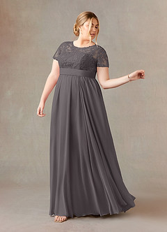 Azazie Annette Mother of the Bride Dresses Steel Grey A-Line Lace Chiffon Dress image9
