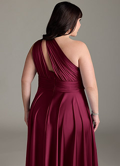 Azazie Charlize Bridesmaid Dresses Burgundy A-Line One Shoulder Stretch Satin Dress image8