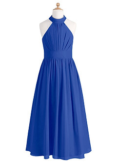 Azazie Iman Junior A-Linie Plissee Chiffon Kleid Königsblau image6