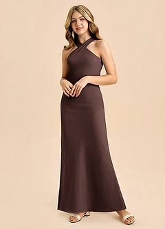 Azazie Doretta Junior Ganache Sheath Pleated Chiffon Dress image5