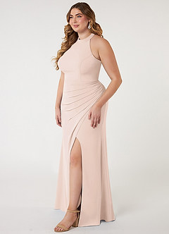 Azazie Galicia Vestidos de damas de honor Vestido de Rosa Rubor de Chifón elástico de Corte Sirena con Halter Plisado image7