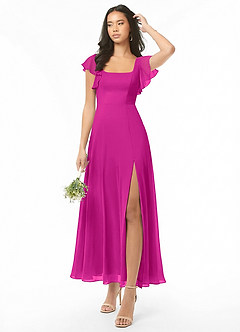 Azazie Bondi Bridesmaid Dresses Fuchsia A-Line Ruched Chiffon Dress image1