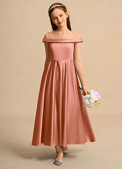 Azazie Teeny Junior Formal vestidos de niña de las flores Vestido de Mai Tai de Satin Mate de Corte En A con Plisado image3